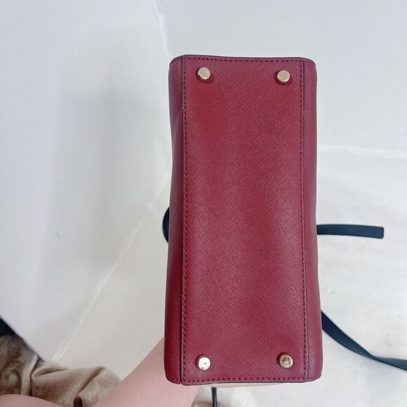 Kate Spade Cameron Street Small Hayden Burgundy Cream Leather Structured Handbag - Picture 7 of 14